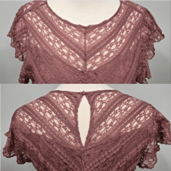 Torrid Babydoll Shirt Top Plus Size 4X Pink Lace Sharkbite Regency Poet Romantic - Picture 4 of 10